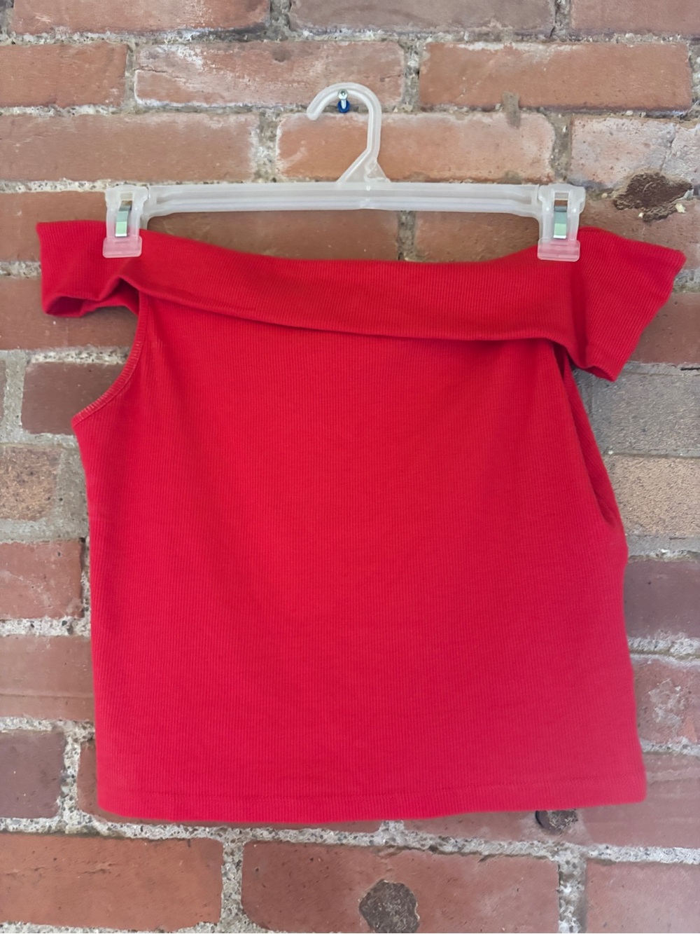 Divided Red Off-Shoulder Ribbed Crop Top - Picture 2 of 4